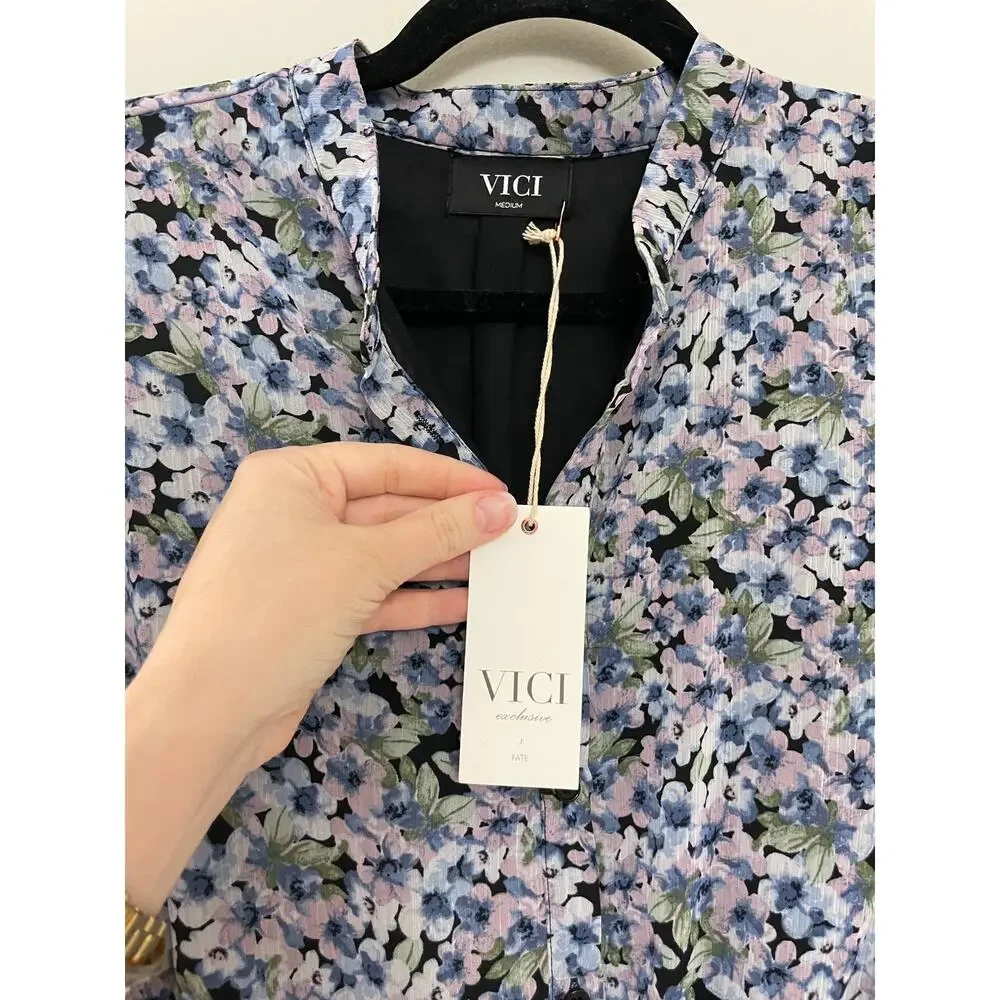 NWT VICI Francine Feminine Floral Modern Tie Waist Balloon Sleeve Dress M - Picture 8 of 15
